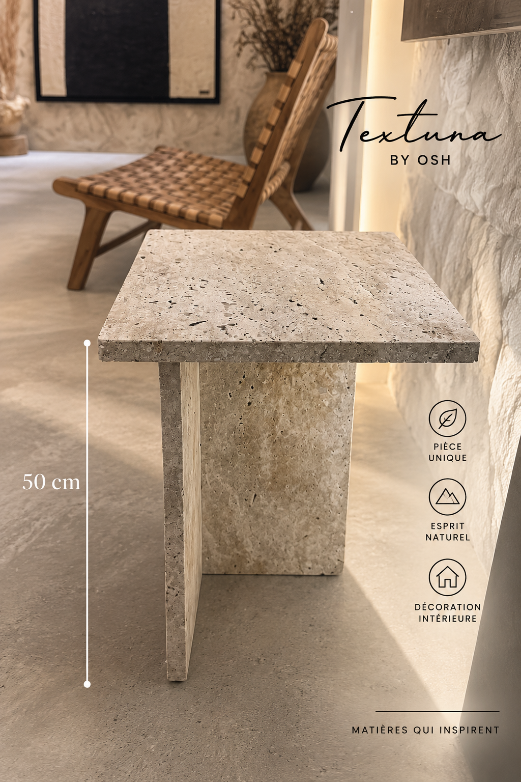 Table travertin 50 cm