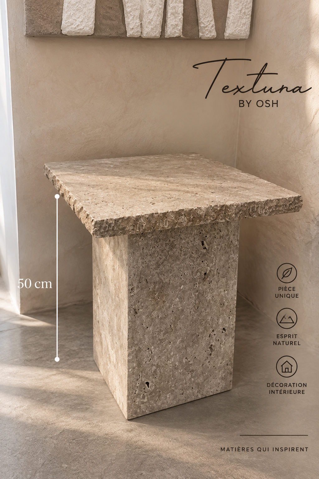 Table en marbre travertin 50 cm